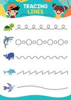 Tracing Lines Exercise Worksheet For Kids vector