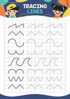 Tracing Lines Exercise Worksheet For Kids vector