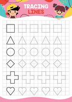 Tracing Lines Exercise Worksheet For Kids vector