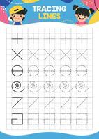 Tracing Lines Exercise Worksheet For Kids vector