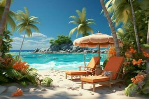 tropical escapar promoción 3d verano rebaja diseño con playa acentos y piscina escena ai generado foto