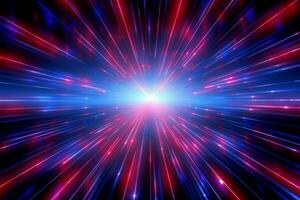 Dynamic disco background featuring shimmering blue and red rays. AI Generated photo