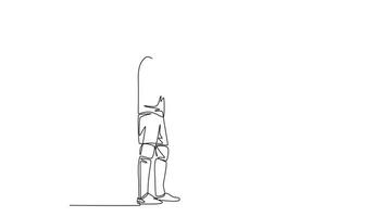 Animated self drawing of continuous line draw happy two football player handshaking to show sportsmanship before starting the match. Respect in soccer sport concept. Full length single line animation video