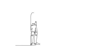 Animated self drawing of continuous line draw happy two football player handshaking to show sportsmanship before starting the match. Respect in soccer sport concept. Full length single line animation video