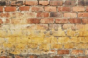 Old and weathered grungy yellow and red brick wall as seamless pattern texture background AI Generated photo