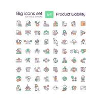 2D editable multicolor big line icons set representing product liability, isolated vector, linear illustration. vector