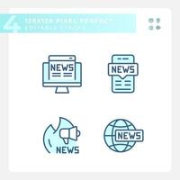 2D pixel perfect customizable blue icons collection representing journalism, isolated vector, thin line illustration. vector