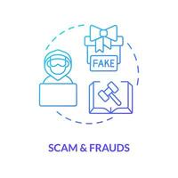 Scam and frauds blue gradient concept icon. Fraudulent activity online. Law and legal issue abstract idea thin line illustration. Isolated outline drawing vector