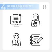 2D pixel perfect black icons set representing journalism, editable thin line illustration. vector