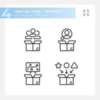 Pixel perfect black icons set representing product management, editable thin line illustration. vector