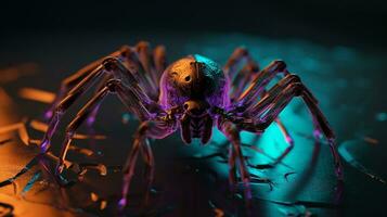 High-tech spider in neon lights AI Generated photo