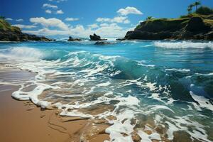 Coastal serenity Composition captures clear wave on beach, tranquil sea water AI Generated photo