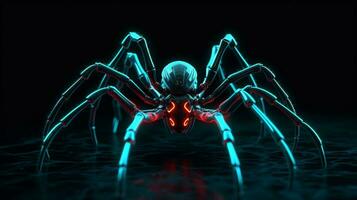 Glowing cyber spider in neon AI Generated photo