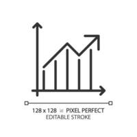 Growth diagram linear icon. Business chart. Arrow going up. Financial analysis. Economic indicator. Increase sales. Thin line illustration. Contour symbol. Vector outline drawing. Editable stroke