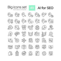 2D editable thin line icons set representing AI for SEO, isolated vector, linear illustration. vector