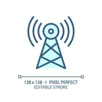 2D pixel perfect editable blue satellite tower icon, isolated vector, thin line illustration representing journalism. vector