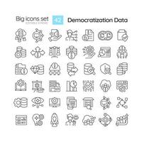 Editable black big icons set representing data democratization, isolated vector, thin line illustration. vector