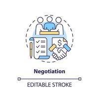 2D editable negotiation thin line icon concept, isolated vector, multicolor illustration representing vendor management. vector