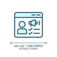 Pixel perfect editable blue customer feedback icon, isolated vector, product management thin line illustration. vector