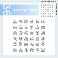 Pixel perfect black icons set representing journalism, editable thin line illustration. vector