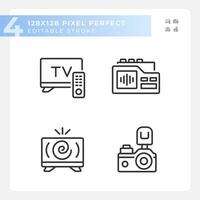 2D pixel perfect simple collection of black icons representing journalism, editable thin linear illustration. vector