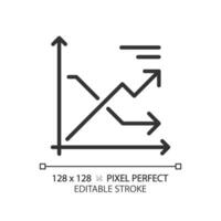 Line chart linear icon. Financial data. Market trend. Sales report. Company results. Two arrows. Data presentation. Thin line illustration. Contour symbol. Vector outline drawing. Editable stroke