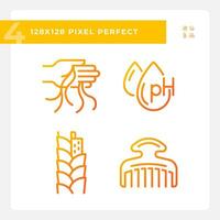 Pixel perfect gradient icons collection representing haircare, thin linear orange illustration. vector