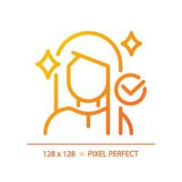 2D pixel perfect woman with shiny hairstyle gradient icon, isolated vector, haircare thin line simple orange illustration. vector