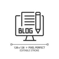 2D pixel perfect editable black blog icon, isolated vector, thin line illustration representing journalism. vector