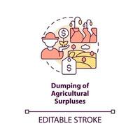 Dumping of agricultural surpluses concept icon. Disadvantage of farming policy abstract idea thin line illustration. Isolated outline drawing. Editable stroke vector