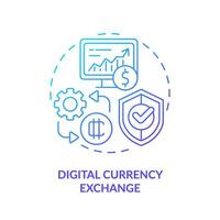 2D digital currency exchange gradient thin line icon concept, isolated vector, illustration representing digital currency. vector