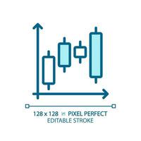 Candlestick chart light blue icon. Forex trading. Professional sales. Stock market. Financial investment. RGB color sign. Simple design. Web symbol. Contour line. Flat illustration. Isolated object vector