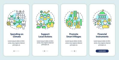 Rural development program onboarding mobile app screen. Walkthrough 4 steps editable graphic instructions with linear concepts. UI, UX, GUI template vector