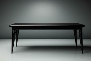 Vacant obsidian table, alone on bright white canvas, minimalist isolation AI Generated photo