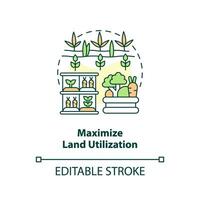 2D customizable maximize land utilization icon representing vertical farming and hydroponics concept, isolated vector, thin line illustration. vector