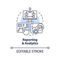 2D editable reporting and analytics thin line icon concept, isolated vector, multicolor illustration representing vendor management. vector