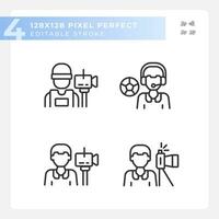 Pixel perfect set of black icons representing journalism, editable thin line illustration. vector