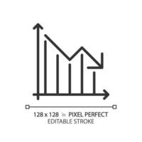 Decrease graph linear icon. Arrow going down. Money diagram. Economic crisis. Recession business. Data analysis. Thin line illustration. Contour symbol. Vector outline drawing. Editable stroke