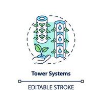 2d personalizable torre sistemas icono representando vertical agricultura y hidroponia concepto, aislado vector, Delgado línea ilustración. vector