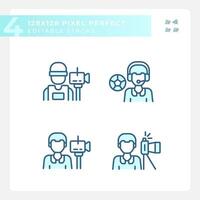 Pixel perfect set of blue icons representing journalism, editable thin line illustration. vector