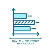 Horizontal bar chart light blue icon. Comparing products. Marketing analysis. Data analytics. RGB color sign. Simple design. Web symbol. Contour line. Flat illustration. Isolated object vector