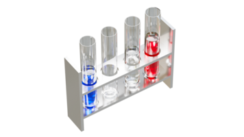 3D render of liquid, fluid in experimental test tube in socket, Science laboratory equipment png