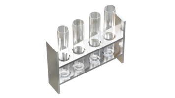 3D render of empty experimental test tube in socket, Science laboratory equipment png