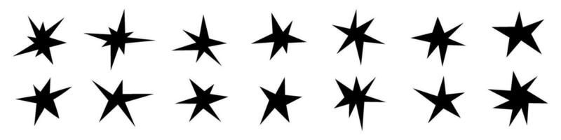 Black star icon with retro shine, abstract bling elements. Flat vector illustrations isolated in background.