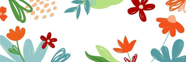 Flowers and leaves horizontal background. Floral spring backdrop wallpaper. vector