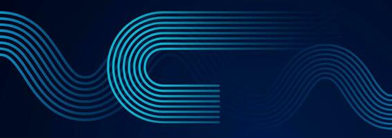 Abstract background with curve modern lines on dark blue background. Illustration horizontal template background banner. vector