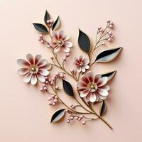 A close-up shot of mistletoe low relief on a blush pink background with empty space for text photo