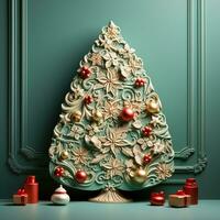 A charming Christmas tree low relief against a mint green background offering ample empty space for festive greetings photo