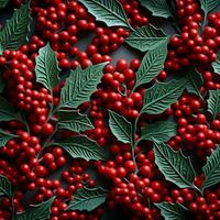 Bright red backgrounds complement intricately designed holly leaves creating a festive and eye-catching low relief photo