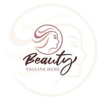 beauty woman with pink hat logo template vector